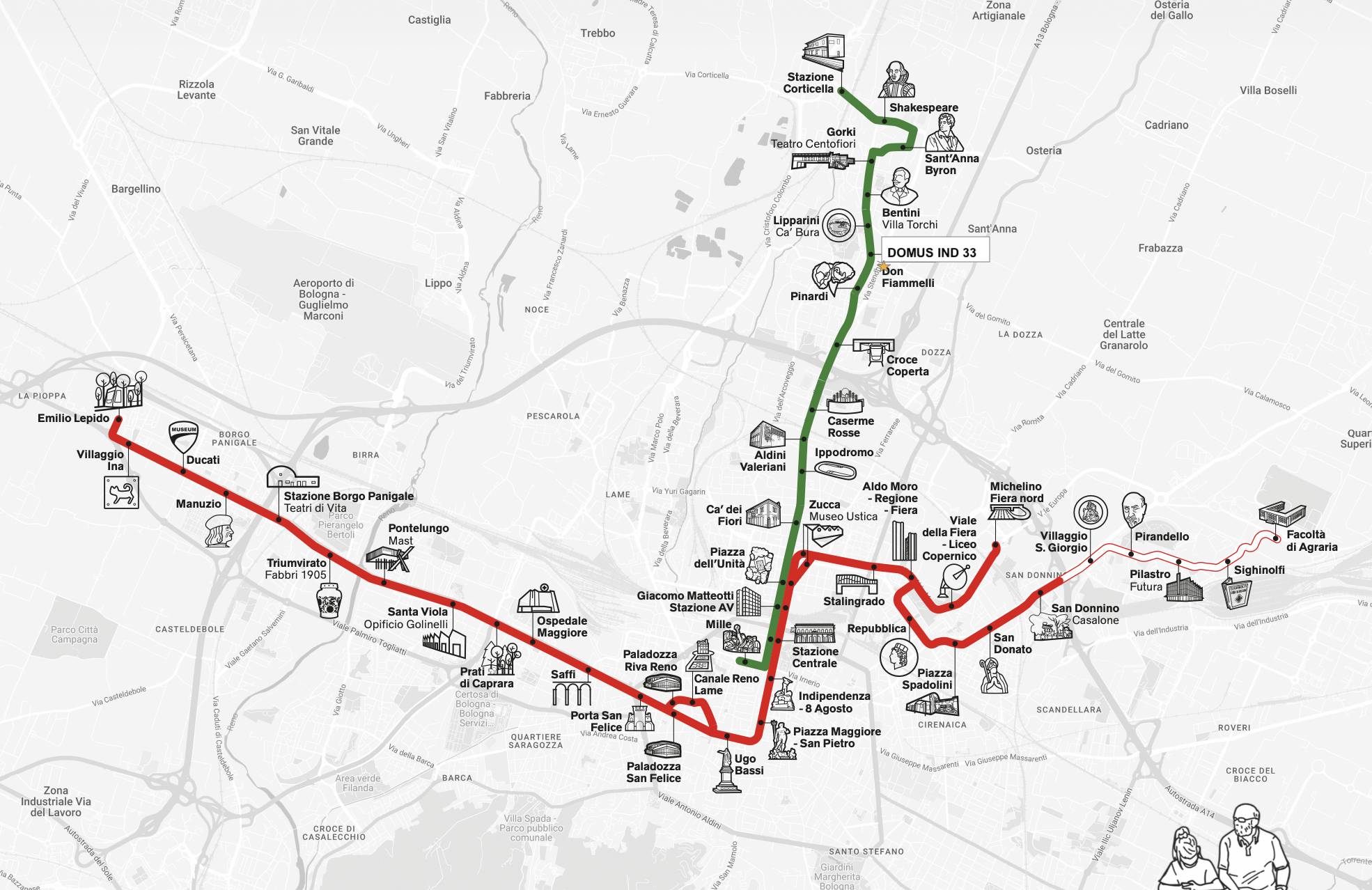 Mappa Tram linea Verde Bologna