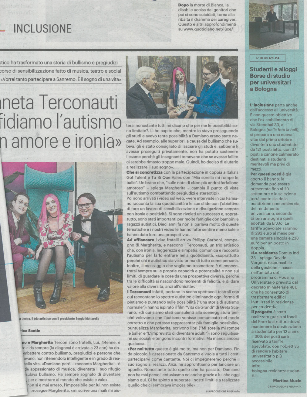 Articolo del Resto del Carlino del 11.09.2026 sullo studentato Domus IND 33 a Bologna